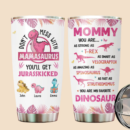Hawaii Mamasaurus (White Ver) - Personalized Tumbler - Best Gift For Mother