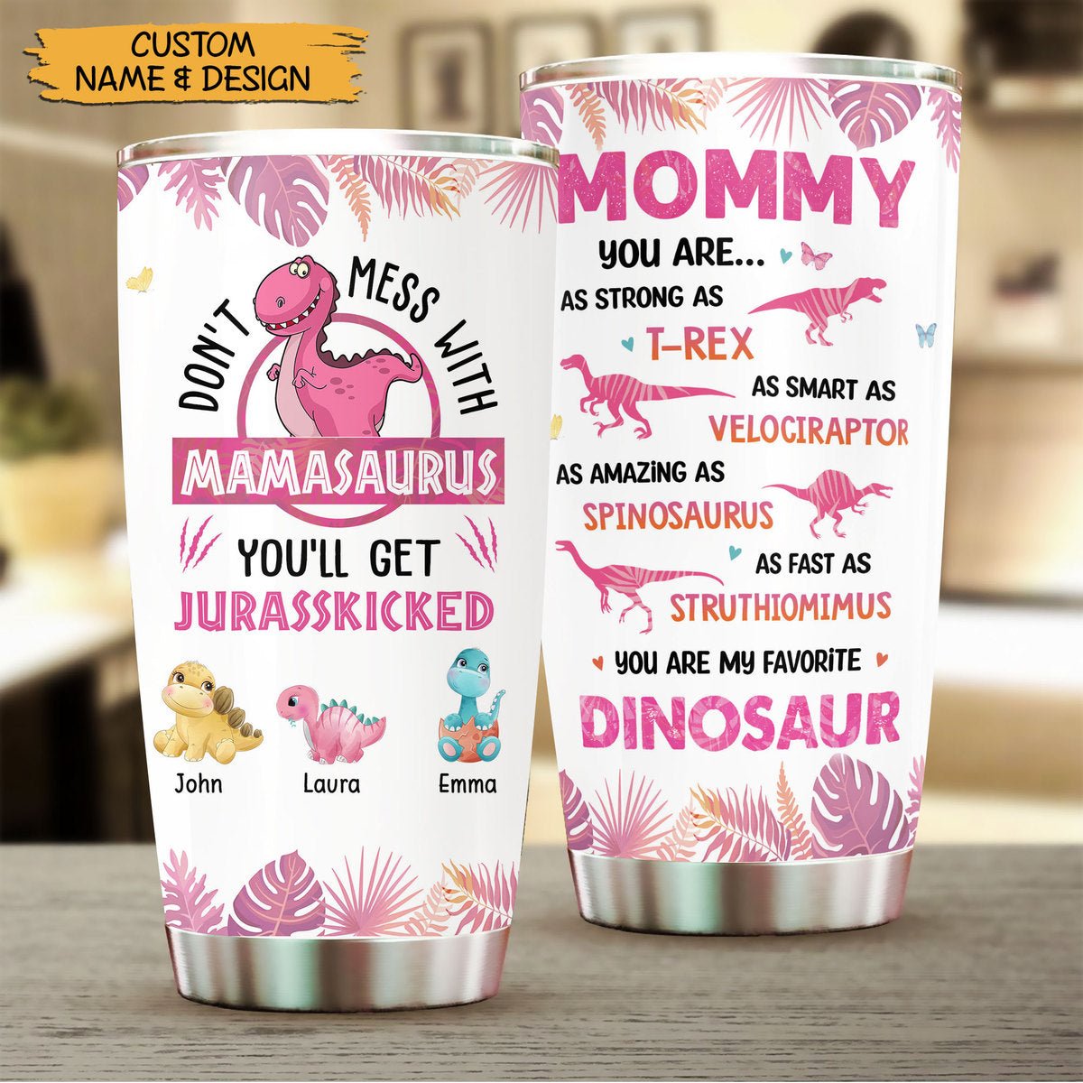 Hawaii Mamasaurus (White Ver) - Personalized Tumbler - Best Gift For Mother