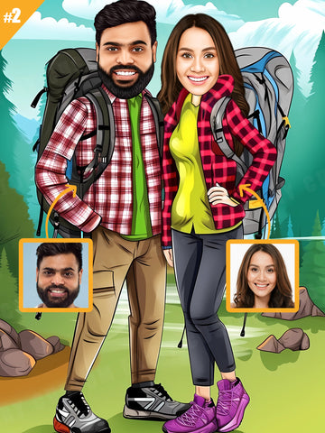 Personalized Caricature Gift of a Hiking Couple