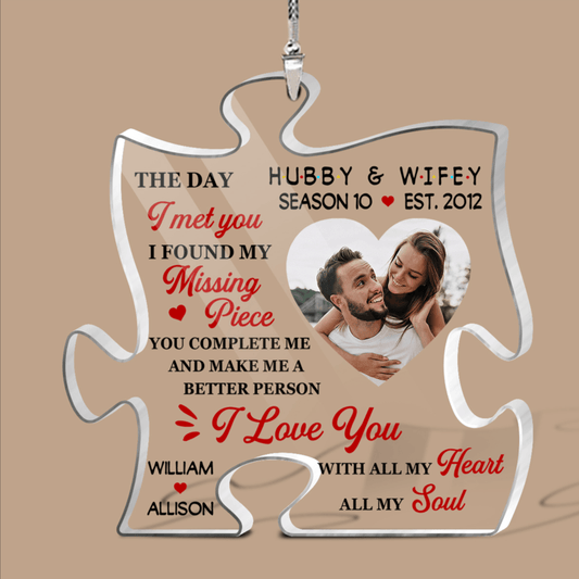 Hubby & Wifey - You Are My Missing Piece Couple - Personalized Acrylic Car Ornament - Best Gift for Valentine's Day