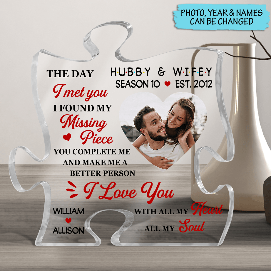 Hubby & Wifey - You Are The Missing Piece Couple - Personalized Puzzle Plaque - Best Gift for Valentine's Day