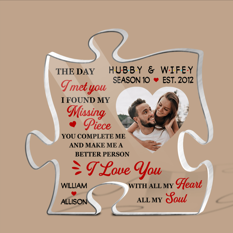 Hubby & Wifey - You Are The Missing Piece Couple - Personalized Puzzle Plaque - Best Gift for Valentine's Day