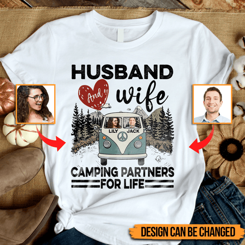 Husband And Wife Camping Partner Photo - Personalized T-Shirt & Hoodie - Gift for Couple