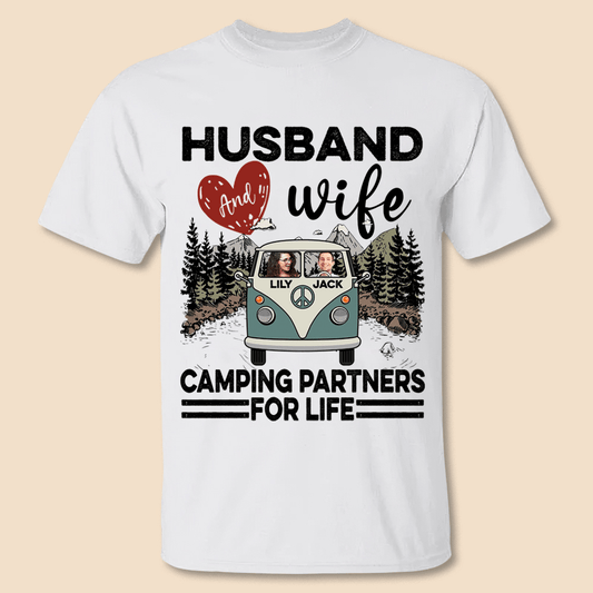 Husband And Wife Camping Partner Photo - Personalized T-Shirt & Hoodie - Gift for Couple