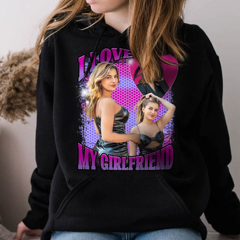 I Love My Girlfriend Retro Style - Personalized T-Shirt & Hoodie - Gift for Couple