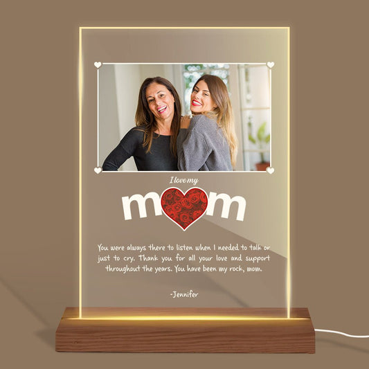 I Love You Mom Roses Photo - Personalized Acrylic LED Lamp - Best Gift For Mother