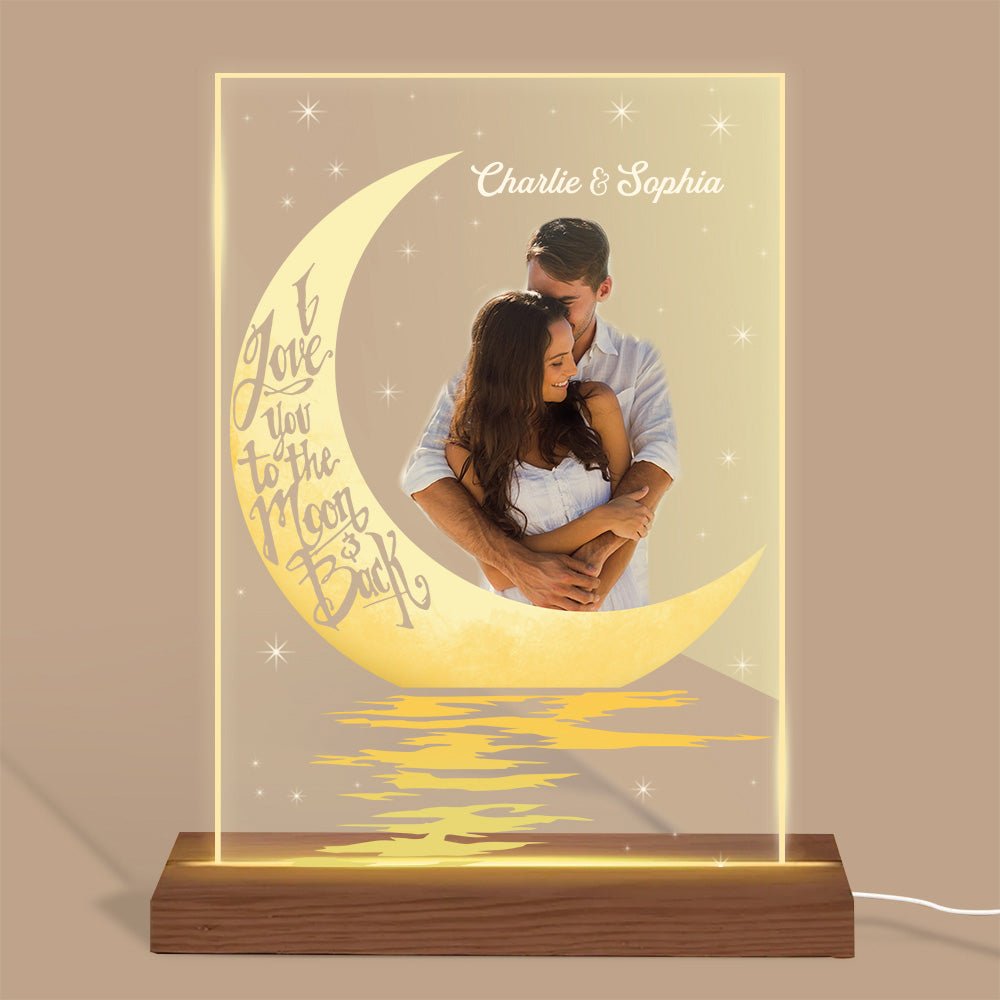 I Love You To The Moon And Back Photo Couple - Personalized Acrylic LED Lamp - Best Gift For Valentine Day