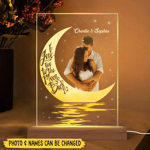 I Love You To The Moon And Back Photo Couple - Personalized Acrylic LED Lamp - Best Gift For Valentine Day