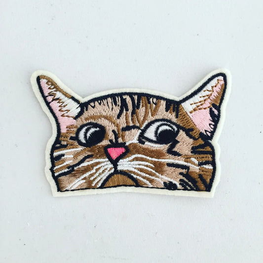 Peeping Cat Iron-On Patch, Cat Badge, Kitty Animal Decorative Patch, DIY Embroidery, Embroidered Applique, Applique Motif, Cat Lover Gift