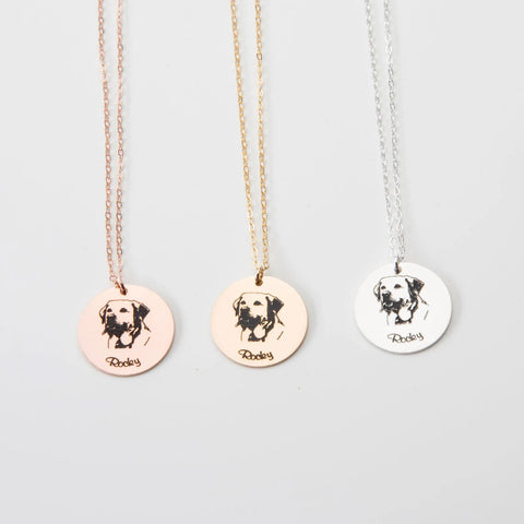 Custom Dog Portrait Necklace - Personalized Pet Photo Engraved Jewelry