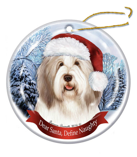 Bearded Collie Light Liver & White Santa Hat Christmas Ornament