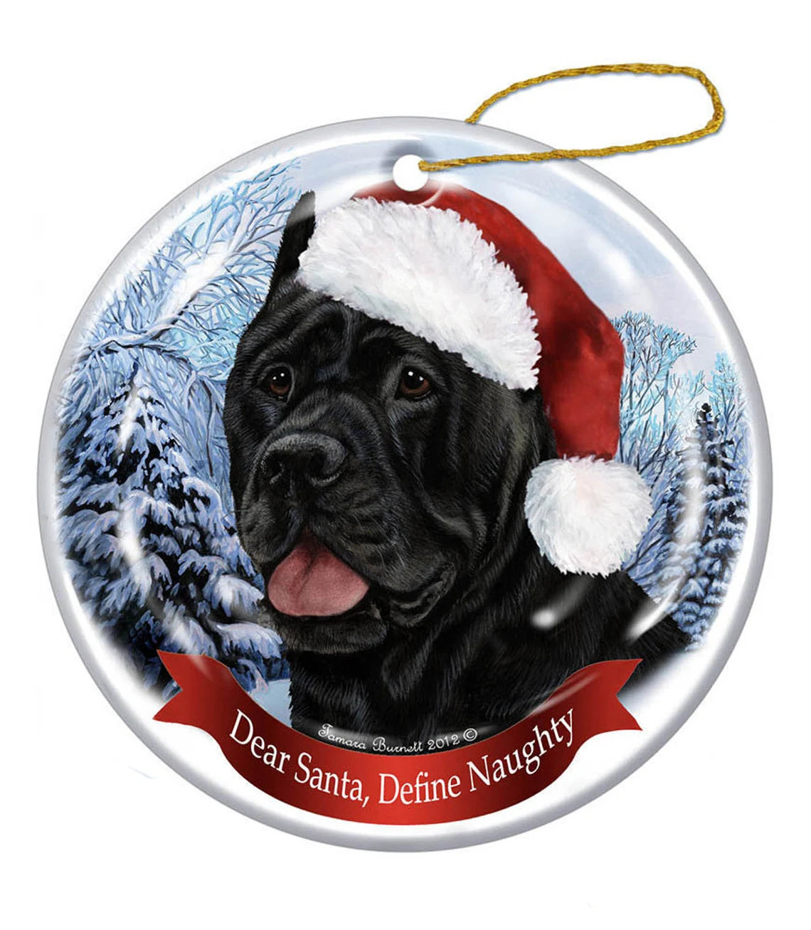 Holiday Pet Gifts Cane Corso (Black) Santa Hat Dog Porcelain Christmas Ornament