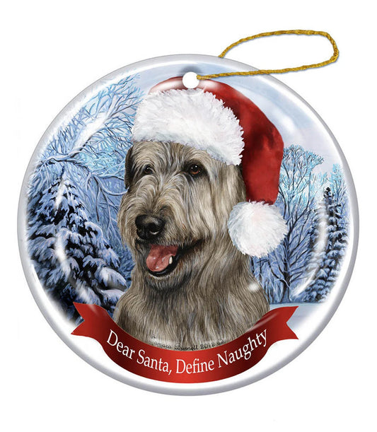 Holiday Pet Gifts Irish Wolfhound (Grey) Santa Hat Dog Porcelain Christmas Ornament