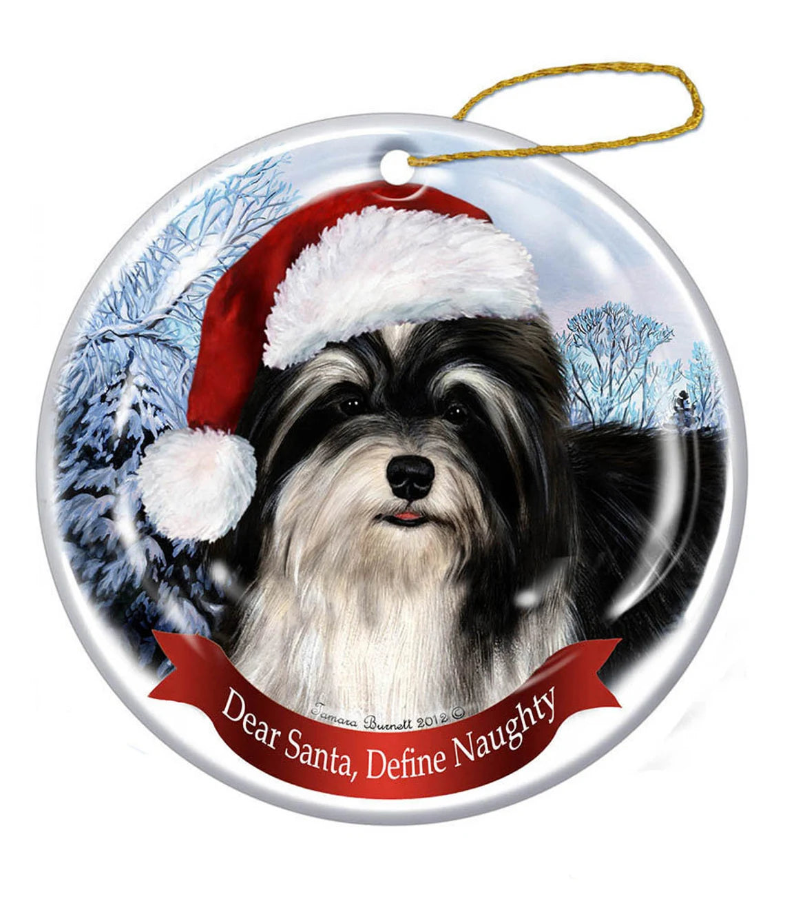 Holiday Pet Gifts Havanese (Black & White) Santa Hat Dog Porcelain Christmas Ornament