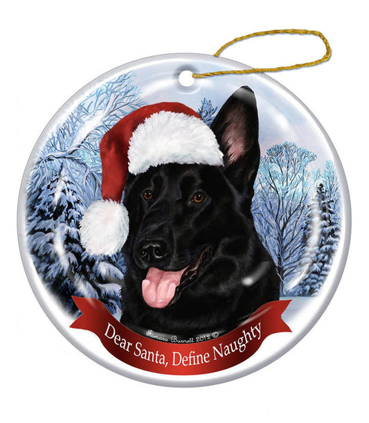Holiday Pet Gifts German Shepherd (Black) Santa Hat Dog Porcelain Christmas Ornament