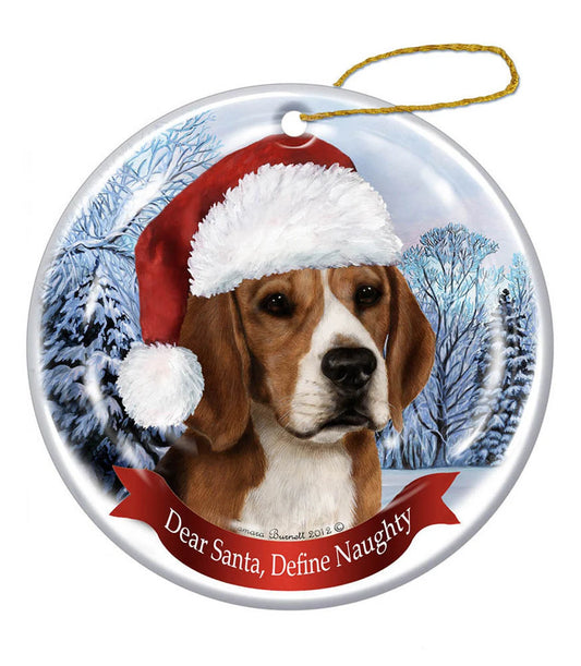 Holiday Pet Gifts Beagle Santa Hat Dog Porcelain Christmas Ornament