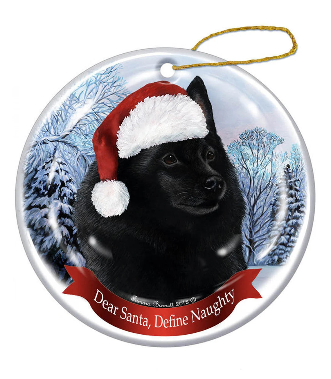 Holiday Pet Gifts Schipperke Santa Hat Dog Porcelain Christmas Ornament, Personalized Christmas Ornaments