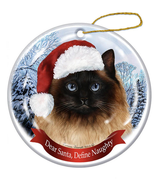 Holiday Pet Gifts Himalayan Cat Santa Hat Dog Porcelain Christmas Ornament, Personalized Christmas Ornaments