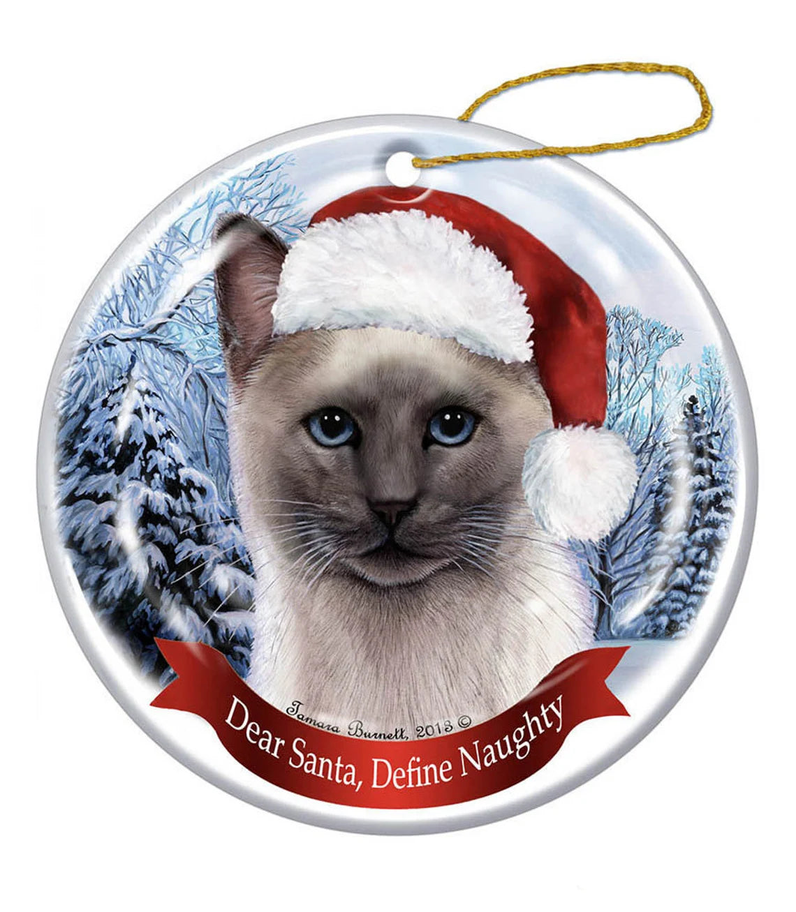 Holiday Pet Gifts Siamese CAT (Blue Point) Santa Hat Dog Porcelain Christmas Ornament