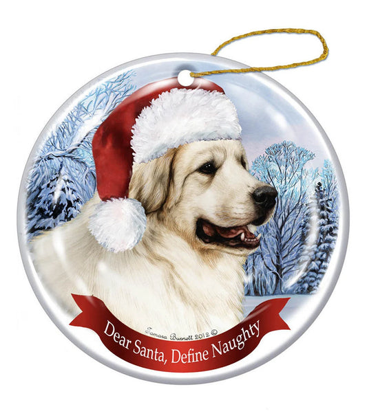Holiday Pet Gifts Great Pyrenese Santa Hat Dog Porcelain Christmas Ornament