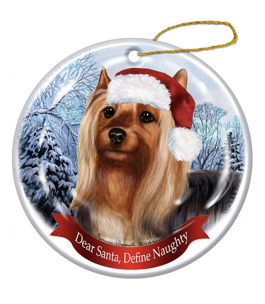 Holiday Pet Gifts Silky Terrier Santa Hat Dog Porcelain Christmas Ornament