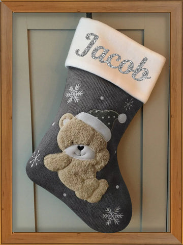 Personalized Grey Knitted Christmas Stocking Santa Sacks Add Your Name