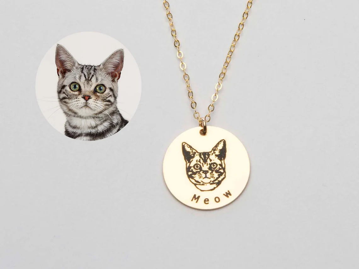 Custom Dog Portrait Necklace - Personalized Pet Photo Engraved Jewelry