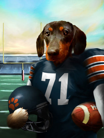 Chicago Football Team Pet Portrait, American Football Fan Gift Art