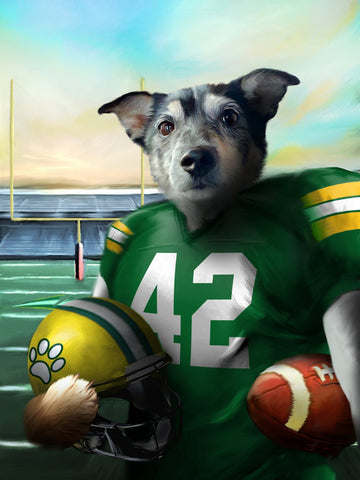 Green Bay Football Team Pet Portrait, Custom American Football Fan Gift Art