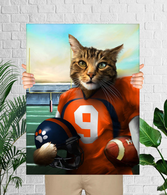 Denver Football Team Pet Portrait, Custom American Football Portrait Wall Art