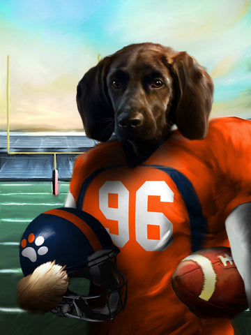 Denver Football Team Pet Portrait, Custom American Football Portrait Wall Art