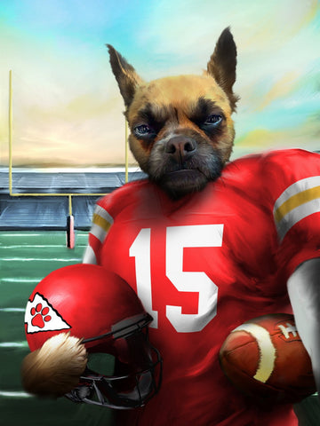 Kansas City Football Pet Portrait, Custom American Football Fan Gift Art