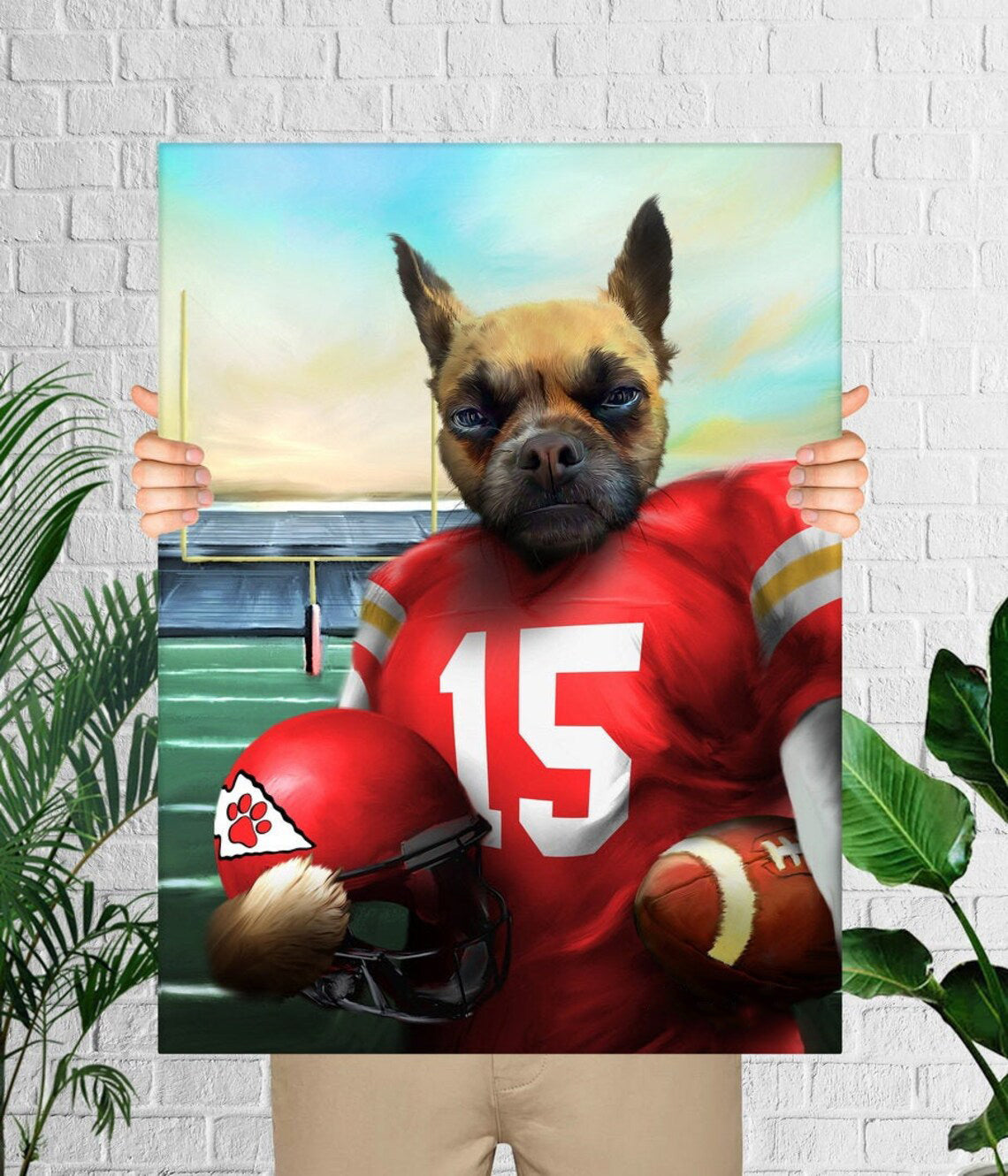 Kansas City Football Pet Portrait, Custom American Football Fan Gift Art