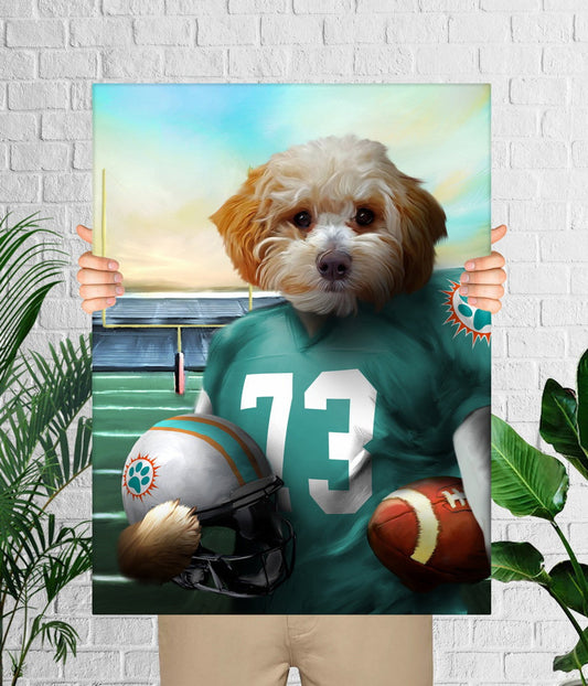 Miami Football Team Pet Portrait, American Football Fan Gift Art