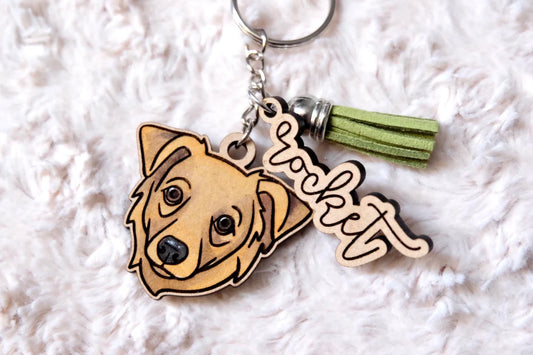1 Pet Keychain: Painted Custom Wood Pet Illustrated Portrait Keychain