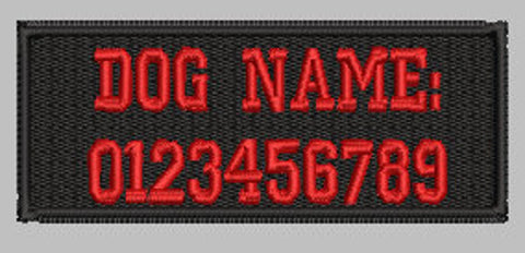 Custom Name and Number dog harness embroidery patch 4.3'' x 1.2''