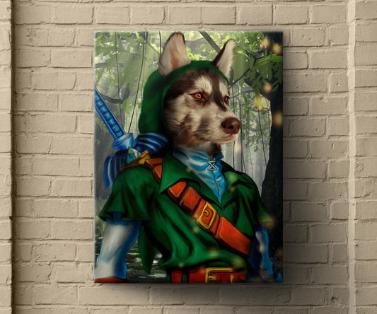 Link Gamer, Legend of Zelda, Custom Pet Portrait