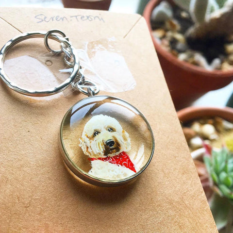 Custom Mini Pet Portrait Hand painted Resin Keychain