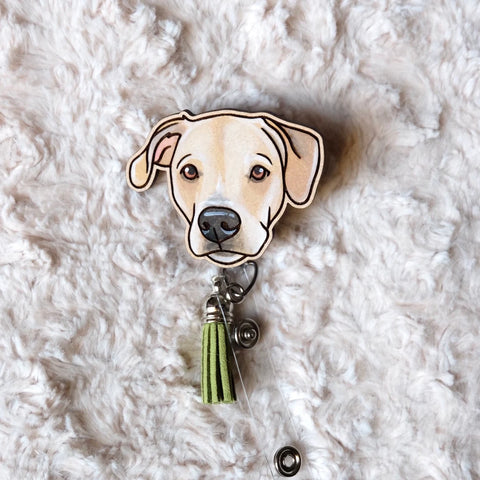 1 Pet Badge Reel: Painted Custom Wood Pet Illustrated Portrait Badge Reel
