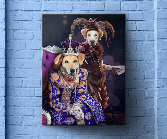 Queen And Jester Wall Art Print, Custom Pet Portrait