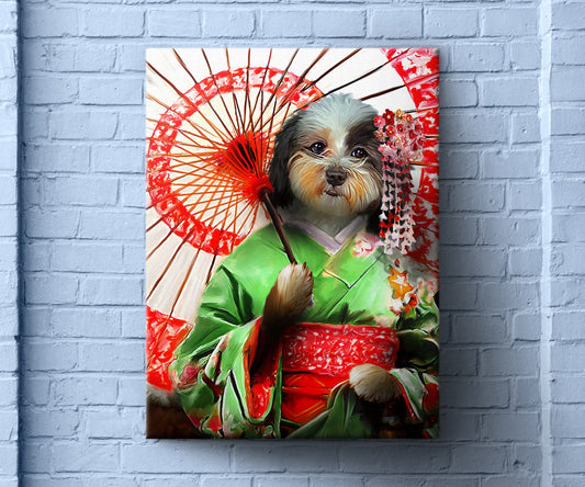 Japanese Geisha Dog Portrait Art, Custom Dog Portrait