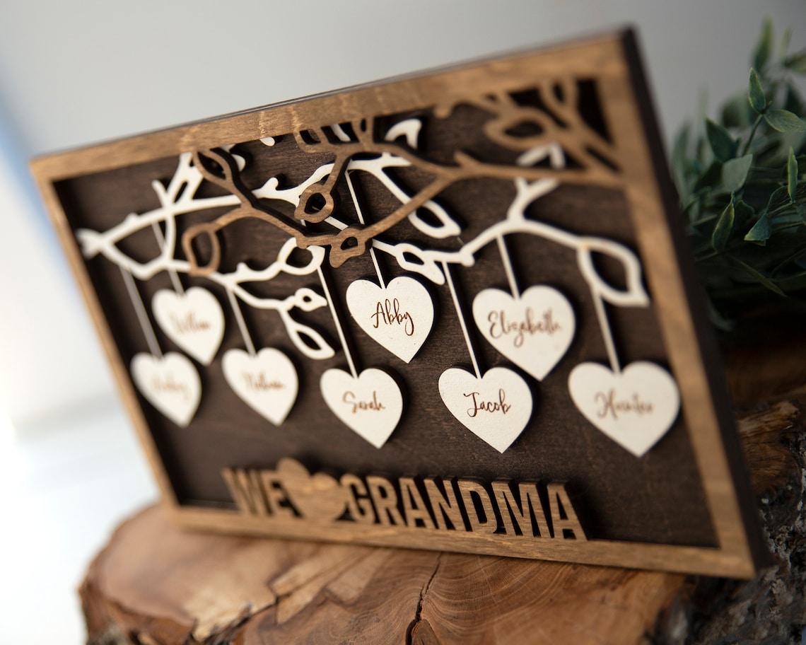 Personalized Family Tree Sign - Great Gift for Grandma, Mom, Grandparent