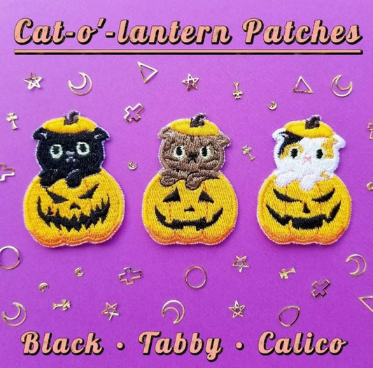Cat-o'-lantern Patches - Halloween kitten iron on patch