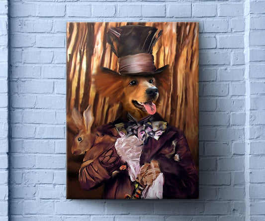Mad Hatter Dog Portrait Art, Custom Dog Portrait, Alice in Wonderland