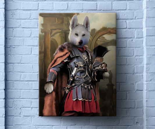 Maximus Dog Portrait Art, Roman Warrior Art, Custom Dog Portrait