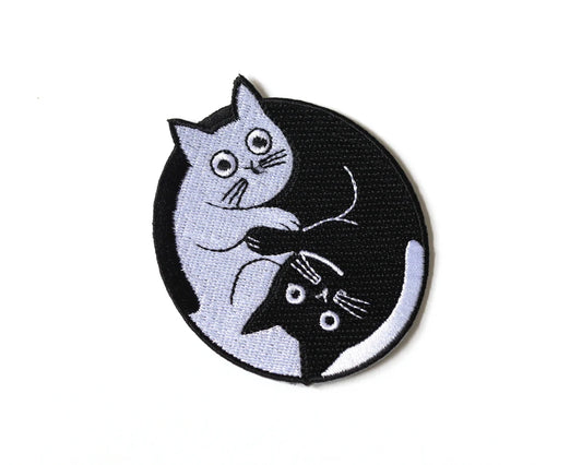 Black White Cat iron on patch - Cute Yin and Yang embroidered patch