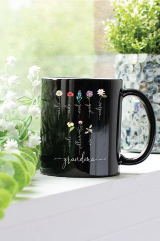 Grandma Gift With Grandkids' Names & Birth Month Flowers, Mother's Day Mug