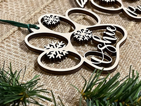 Personalized Wooden Pet Paw Print Ornament - Christmas Decoration