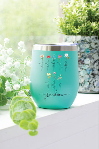 Grandma Gift With Grandkids' Names & Birth Month Flowers, Mother's Day Tumbler