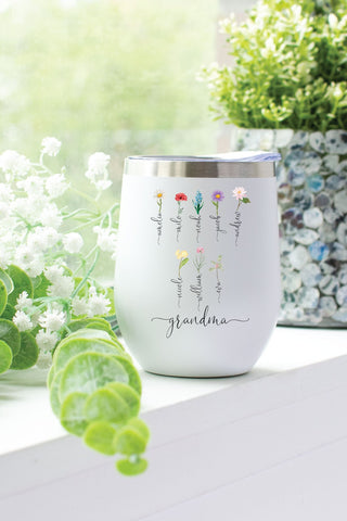 Grandma Gift With Grandkids' Names & Birth Month Flowers, Mother's Day Tumbler